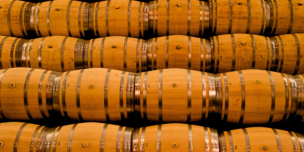 Wine barrels in Enate winery in Spain one of Red Bridge ONLINE's main Spanish wine producers