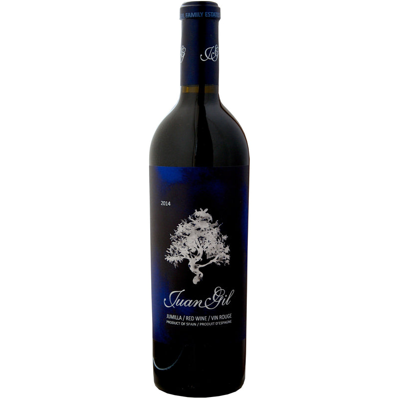 Bottle of Juan Gil 18 Months Blue label Monastrell Cabernet Syrah 2014 red wine